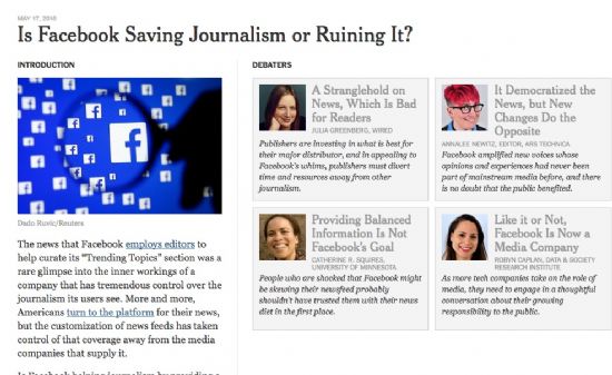 뉴욕타임스가 뉴스산업에서 페이스북의 역할에 대해 지상 토론을 마련했다. (사진=뉴욕타임스)
