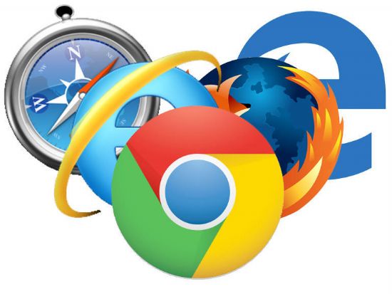 주요 브라우저 로고. 왼쪽부터 사파리, 인터넷익스플로러, 크롬, 파이어폭스, 엣지.