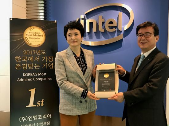 인텔코리아 권명숙 사장(왼쪽)과 한국능률컨설팅협회 유인상 부사장 (사진=인텔코리아)