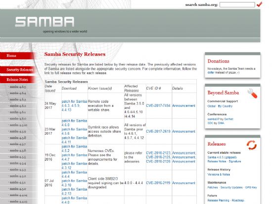 리눅스서버에 원격코드실행 공격을 허용하는 삼바 보안취약점이 2017년 5월 24일 패치됐다.