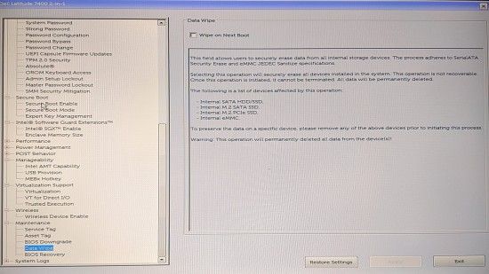 대형 제조사 노트북에 탑재된 UEFI 바이오스 설정 화면. (사진=지디넷코리아)