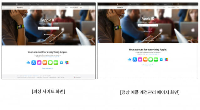 '애플 계정관리'로 위장한 피싱 사이트 발견