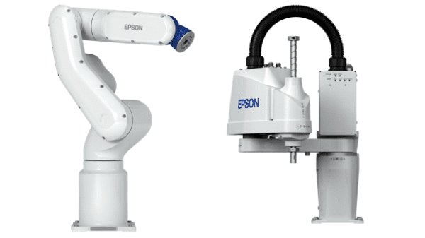 엡손 컨트롤러 내장형 6축 로봇 VT6(왼쪽), 스카라로봇 T3(오른쪽) (사진=한국엡손)