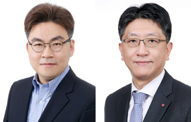 LG CNS 최문근 CTO 전무(왼쪽),  하태석 DTO사업부장 전무(오른쪽) (이미지=LG CNS)