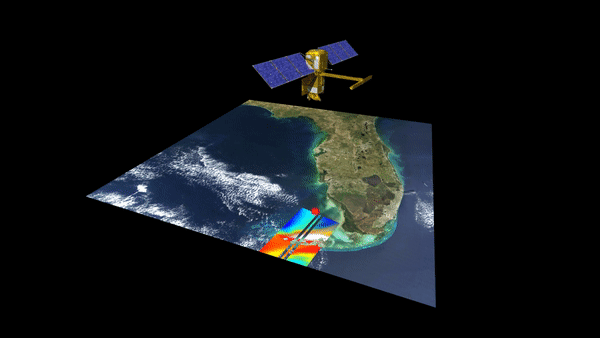 SWOT 위성이 데이터를 수집하는 모습 (출처=NASA)