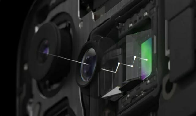 아이폰15 프로 맥스의 테트라프리즘 렌즈는 카메라 내부에서 빛을 4번 꺾으며 이미지 센서에 전달해 초점 거리를 확보한다. (사진=애플)