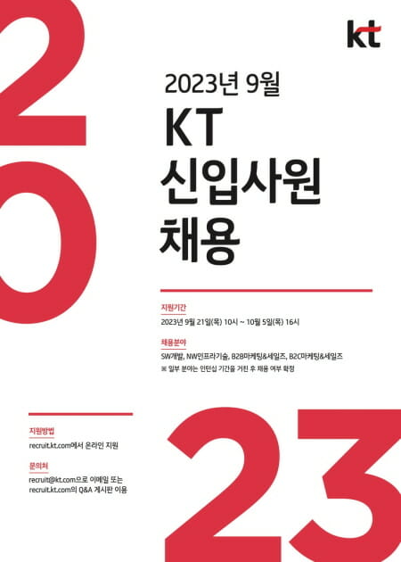 KT, 2023년 신입사원 채용...10월5일까지 접수