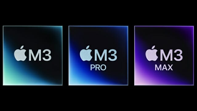 애플이 자체 설계한 PC용 3세대 칩인 M3 칩 3종. 16코어 뉴럴엔진을 탑재했다. (사진=애플)