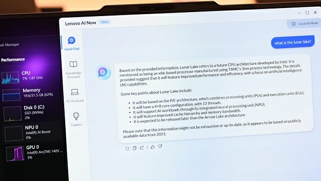 레노버 AI 나우.로컬 모드와 클라우드 모드를 모두 내장했다. (사진=지디넷코리아)