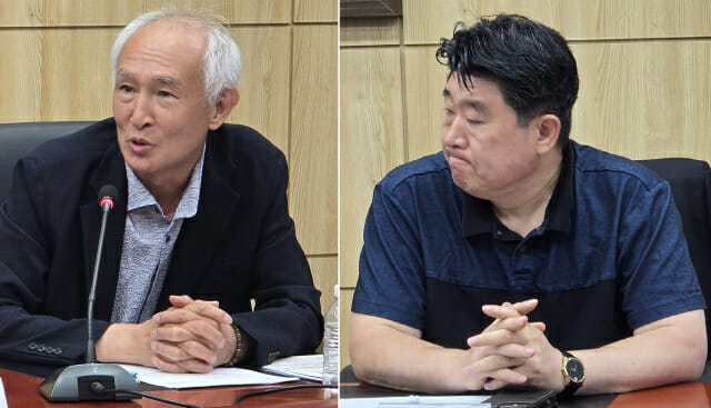 패널토론에서 좌장을 맡은 최용경 대전과총 부회장(생명연 전 부원장, 왼쪽)과 유진산 (주)파맵신 부사장.