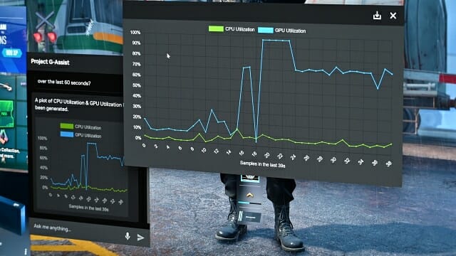 지난 60초간 CPU와 GPU 사용률을 분석해 자동으로 실시간 그래프를 생성했다. (사진=지디넷코리아)