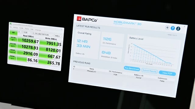 대형 제조사 노트북에 E31T SSD를 탑재해 배터리 지속시간을 측정한 결과. (사진=지디넷코리아)