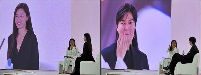 앰배서더 전지현 및 이민호 인터뷰가 진행되고 있다