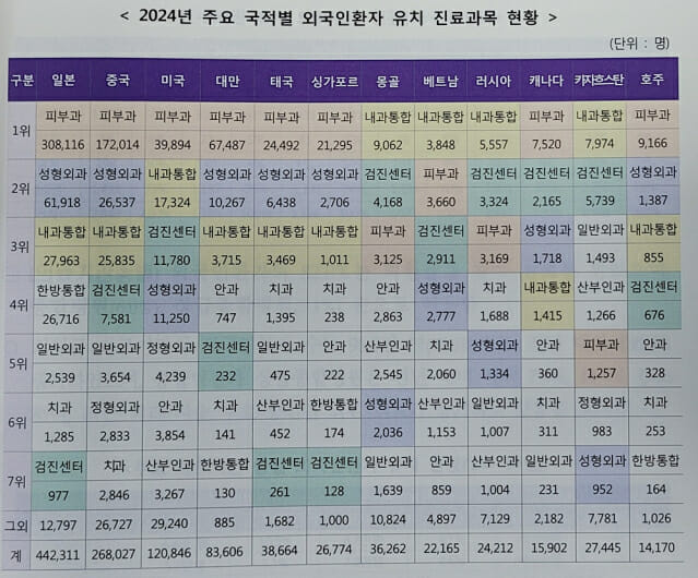 2024년 국적별 외국인환자 유치(출처=2024 외국인환자 유치실적 통계분석 보고서)