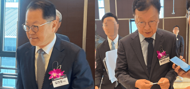 김희철 한화오션 사장(왼쪽)과 최성안 삼성중공업 사장 (사진=지디넷코리아)