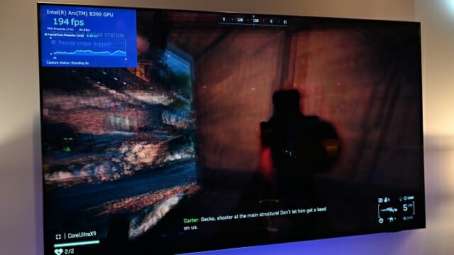 게임 '배틀필드6'를 활용한 아크 B390 GPU 성능 시연. (사진=지디넷코리아)