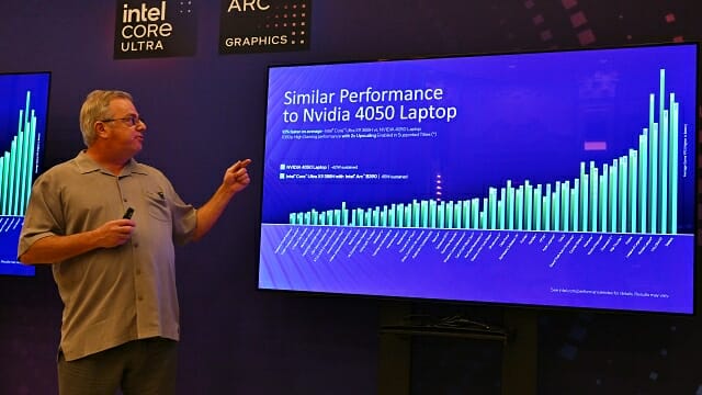 톰 피터슨 인텔 펠로우는 ”노트북 외장 GPU의 성능 격차가 빠르게 줄고 있다”고 설명했다. (사진=지디넷코리아)