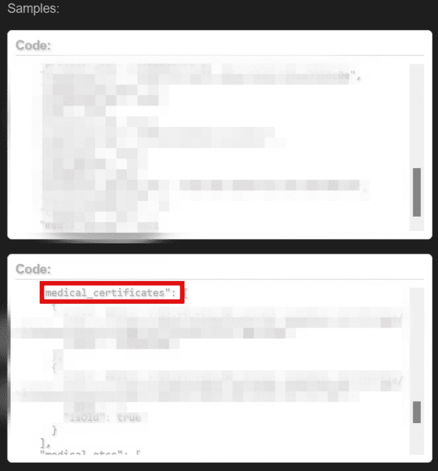해커가 업로드한 2건의 샘플 데이터. 표시한 부분에 '진단서'라는 항목도 포함돼 있다.(사진=다크웹 캡처)