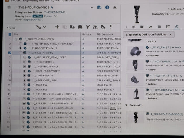 솔리드웍스가 설계 데이터를 관리하는 화면.