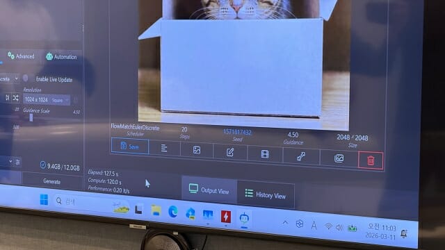 NPU를 활용한 이미지 생성시 총 127.5초 걸렸다. (사진=지디넷코리아)