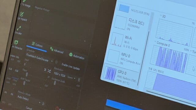 GPU만 이용해 구동시 프로세서 온도가 60도 이상으로 상승한다. (사진=지디넷코리아)