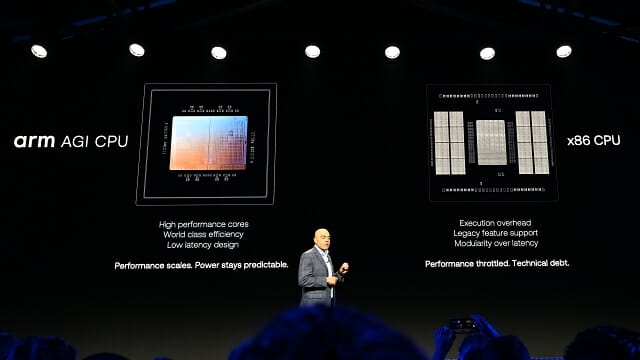 Arm AGI CPU와 기존 x86 프로세서 간 비교. (사진=지디넷코리아)