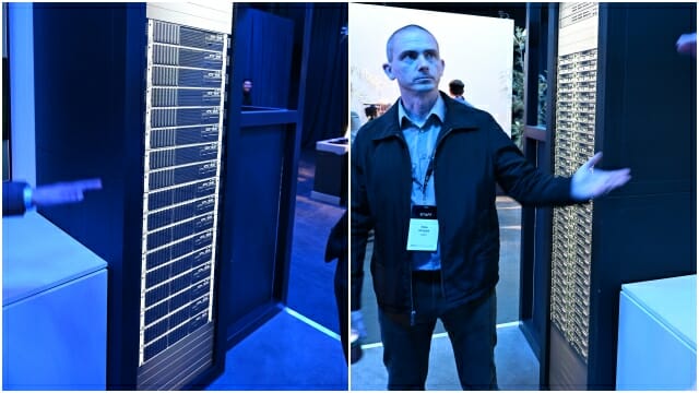 기존 x86 서버(왼쪽)와 AGI CPU 서버(오른쪽)의 랙당 서버 밀도 비교. (사진=지디넷코리아)