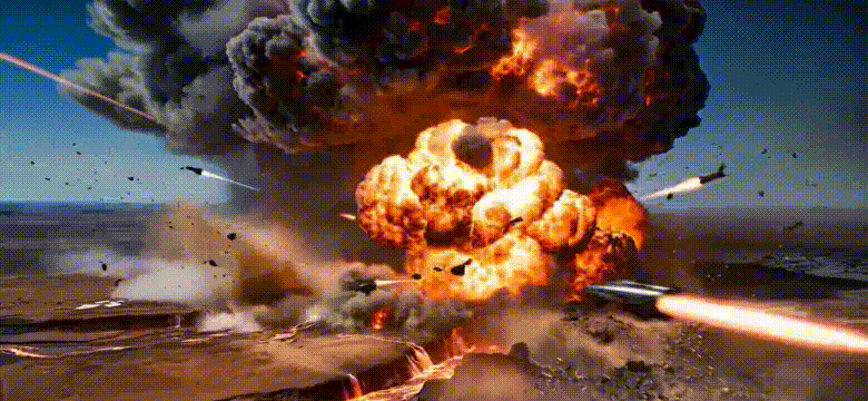 추진 방향과 반대로 날아가는 미사일 연출. 물리 법칙에 어긋나는 시각적 오류로 확인된다.