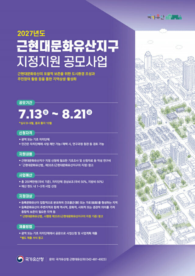국가유산청, 근현대문화유산지구 지정지원 사업 첫 공모