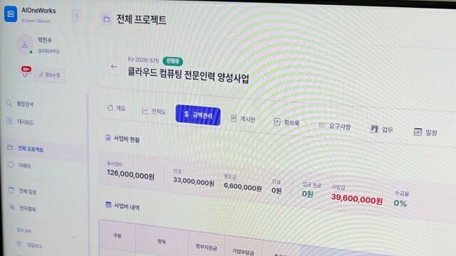 통합 업무 관리 플랫폼 'AI 원웍스' 내 프로젝트 관리 화면. (사진=지디넷코리아)